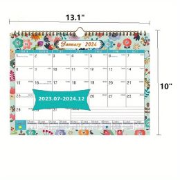 Wall Calendar 2023.7-2024.12 With18 Months,July 2023-December 2024,13.''x10'' Twin-Wire Binding+Hanging Hook +Ruled Blocks,Countdown Design Floral Cal