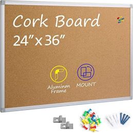 Board2by Cork Board Bulletin Board 36 x 24;  Silver Aluminium Framed 2x3 Corkboard;  Office Board for Wall Cork;  Large Wall Mounted Notice Pin Board