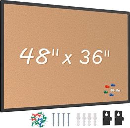 Board2by Cork Board Bulletin Board 48 x 36;  Black Aluminium Framed 4x3 Corkboard;  Office Board for Wall Cork;  Large Wall Mounted Notice Pin Board w