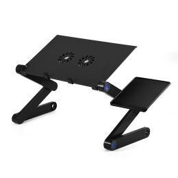 360Â° Adjustable Foldable Laptop Desk Table Stand Holder w/ Cooling Dual Fan Mouse Boad Black YJ