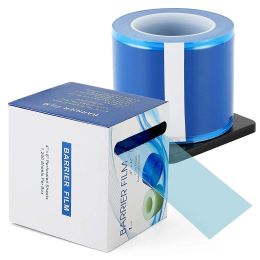 Universal Barrier Film 4" x 6". Roll of 1200 Disposable Adhesive Blue Tape in Dispenser Box. Protective Plastic 2 mil Sheets for Dental; Tattoo; Medic