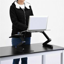 360Â° Adjustable Foldable Laptop Desk Table Stand Holder w/ Cooling Dual Fan Mouse Boad Black  YJ