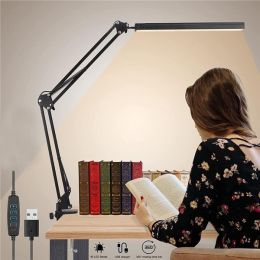 Lightweight Eye Caring Table Lamp With Swing Arm, 360 Â° Range Of Motion Desk Light With Adapter, 3 Color Modes,10 Brightness Levels