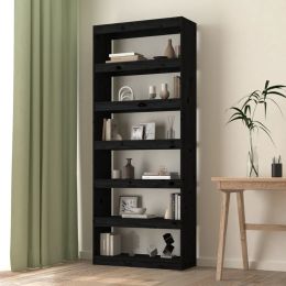 Book Cabinet/Room Divider Black 31.5"x11.8"x78.5" Solid Wood Pine