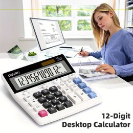 12-Digit Desktop Calculator: Extra Large LCD Display, Dual Power, Perfect Gift for Kids & Friends - White