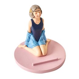 Pink Cute Girl Mobile Phone Stand Desktop Stand Decorative Ornament Resin Cell Phone Support Holder