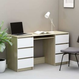 Writing Desk White and Sonoma Oak 55.1"x19.7"x30.3" Engineered Wood