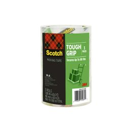 Scotch Tough Grip Packaging Tape 3 Rolls, Clear, 1.88in x 65.6yds Each, 196.9yds Total