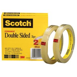 Scotch 665 Double-Sided Tape, 0.50 x 1296 Inches, Clear, Pack of 2