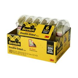 Scotch Double Sided Tape, Clear, 1/2" x 500", 6 Dispensers