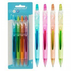 Retractable Ballpoint Pens, Ltblue/ltgreen/orange/pink (4pk) (pack of 24)