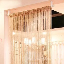 Glitter String Curtain Panels Door Fly Screen Divider Voile Curtains C (Color: Champagne)