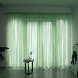 Simple And Modern Balcony Solid Color Gauze Curtain (Option: Green-2x2.7Hook)