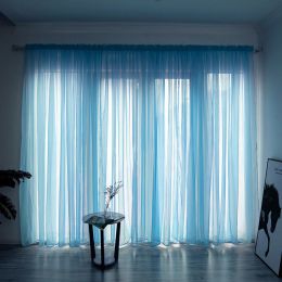 Simple And Modern Balcony Solid Color Gauze Curtain (Option: Sky Blue-2x2.7Hook)