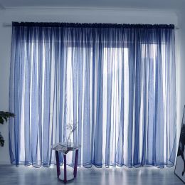 Simple And Modern Balcony Solid Color Gauze Curtain (Option: Dark Blue-2.5x2.7Hook)