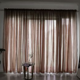 Simple And Modern Balcony Solid Color Gauze Curtain (Option: Khaki-1.5x2.7Hook)