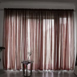 Simple And Modern Balcony Solid Color Gauze Curtain (Option: Brown-1.5x2.7Hook)