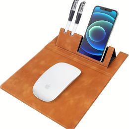 3-in-1 Multi-Functional Mouse Pad With Phone Holder, Ultra Smooth PU Leather Mouse Pad With Non-Slip Base (Color: Dark Brown)