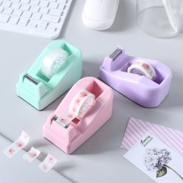 1pc Practical Candy Color Plastic Adhesive Tape Dispenser Office Desktop Tape Holder With Tape Cutter (Color: Purple)