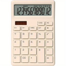 12-Digit Display Accounting Office Supplies Soundless Solar Students For College Finance Class Portable Dual Power Commercial Calculator (Color: Ivory White)