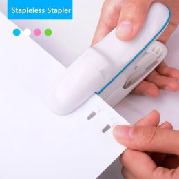 Desktop Nail-Free Stapler Maximum Fixed 7 Sheets, Mini Portable No Staple Stapling Machine Book Paper For Home School Office, Desktop Needle-Free Stap (Color: White)