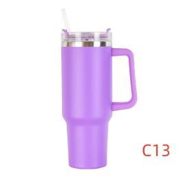 40 oz. With Logo Stainless Steel Thermos Handle Water Glass With Lid And Straw Beer Glass Car Travel Kettle Outdoor Water Bottle (Capacity: 1200ml, Color: C13)