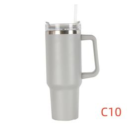 40 oz. With Logo Stainless Steel Thermos Handle Water Glass With Lid And Straw Beer Glass Car Travel Kettle Outdoor Water Bottle (Capacity: 1200ml, Color: C10)