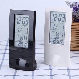 1pc Electronic Clock Simple Portable Display Temperature Desktop Computer Office Hour Clock (Battery Not Included) (Color: Black (without Battery)