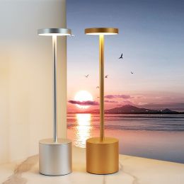 LED Waterproof Rechargeable Desk Lamp Touch Dimming Metal Table Lamps For Bar Living Room Reading Camping Light (Color: White)