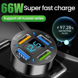 66W 4 Ports USB Car Charger Fast Charging PD Quick Charge 3.0 USB C Car Phone Charger Adapter For iPhone 13 (Type: PD QC3.0 2USB)