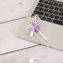 4Packs Magnetic Cable Clips Magnet Earphone Wrap Cord Organizer Holder Soft Silicone for Headphones USB Cable Bookmark Ties (Color: Purple)