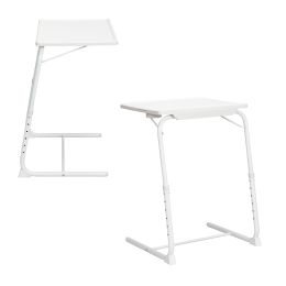 Adjustable TV Tray Table with Cup Holder;  Folding TV Dinner Table with 6 Height and 3 Tilt Angle Adjustments (Color: white2)