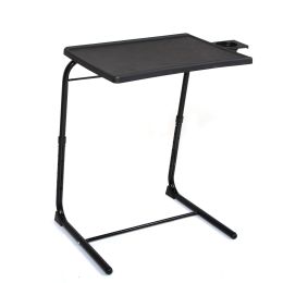 Adjustable TV Tray Table with Cup Holder;  Folding TV Dinner Table with 6 Height and 3 Tilt Angle Adjustments (Color: black)