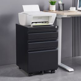 3-Drawer Mobile File Cabinet with Lock, Office Storage Filing Cabinet for Legal/Letter Size, Pre-Assembled Metal File Cabinet Except Wheels Under Desk (Color: black)