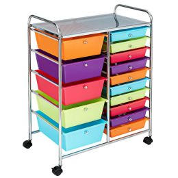 15-Drawer Utility Rolling Organizer Cart Multi-Use Storage (Color: Multicolor)