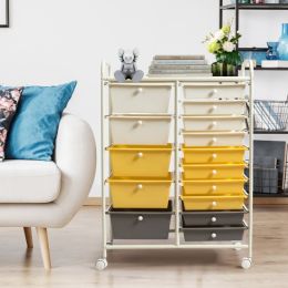 15-Drawer Utility Rolling Organizer Cart Multi-Use Storage (Color: Yellow)