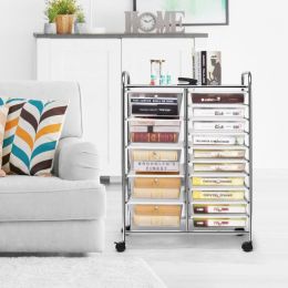 15-Drawer Utility Rolling Organizer Cart Multi-Use Storage (Color: Transparent)