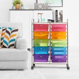 15-Drawer Utility Rolling Organizer Cart Multi-Use Storage (Color: Transparent Multicolor)