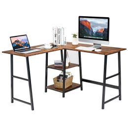 Home Office Workstation Corner Computer Desk (Color: Brown C)