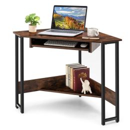 Home Office Workstation Corner Computer Desk (Color: Brown A)