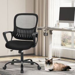 Sweetcrispy Ergonomic Office Chair Home Desk Mesh Chair with Fixed Armrest Executive Computer Chair with Soft Foam Seat Cushion (Color: as Pic)