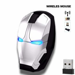 Wireless Mice Iron Man Mouse Mouses Computer Button Silent Click 800/1200/1600/2400DPI Adjustable USB Optical Mice For Computer (Color: Silver)