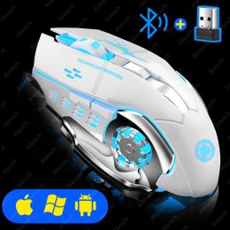 Rechargeable Wireless Mouse Gaming Computer Silent Bluetooth Mouse USB Mechanical E-Sports Backlight PC Gamer Mouse For Computer (Ships From: China, Color: White)