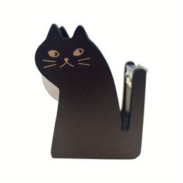 Add a Touch of Whimsy to Your Desk: Wooden Cat-Shaped Tape Cutter (Color: Black Cat)