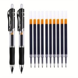 Press And Push Gel Pen 2 Pens + 10 Refills/PACK Bullet 0.5MM, Red, Blue And Black Three Colors Optional (Color: black)