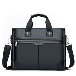 Men's Bag Briefcase Europe And America Men's Business Commuting Handbag Single Shoulder Crossbody Bag Cross Style Computer Bag (Color: black)