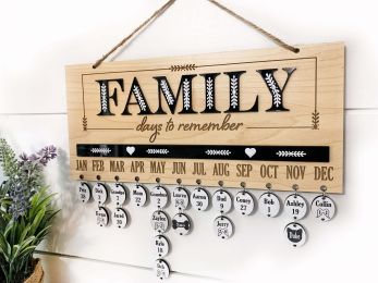 FAMILY Days to Remember Calendar Sign in Oak & Black, Family Birthdays & Heaven Days Board Plain Circles (Style: 20 PLAIN Circles & Calendar)