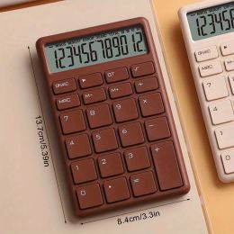 Stylish 12 Digit Battery-Powered Desktop Calculator with Easy-to-Press Big Buttons (Color: Brown)