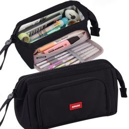 Maximize Your Storage Space with this Large Capacity Canvas Pencil Case! (Color: Matcha Color)