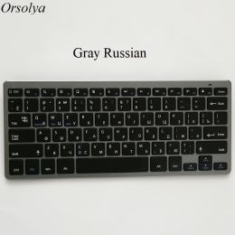 Mini Bluetooth Keyboard Ultra Thin Portable Wireless Keyboard Russian/Spanish/Arabic/Hebrew Layout for Tablet/iPad/Laptop/Phone (Ships From: China, Color: Russian-Gray)